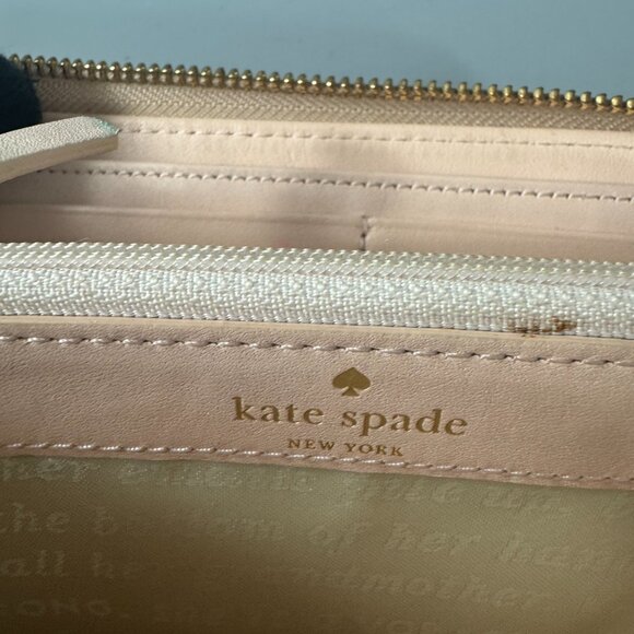 Kate Spade Spencer Metallic Leather Slim Zip Around Continental Wallet Rose Gold - Picture 9 of 15